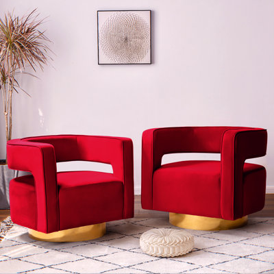 Alson 29.5'' Wide Velvet Swivel Barrel Chair
