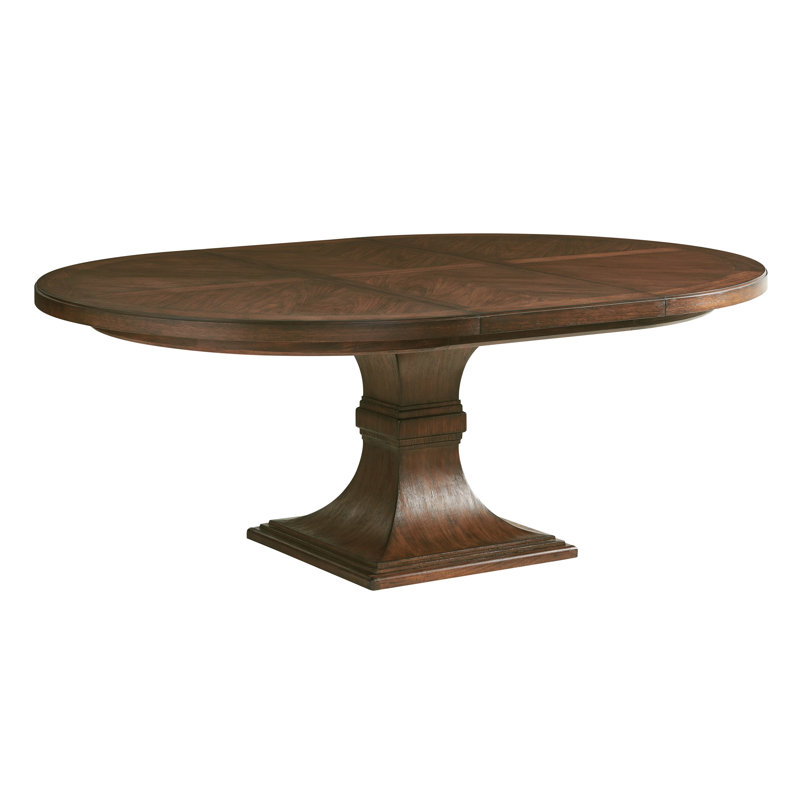 58" Brown Walnut Extendable Round Dining Table