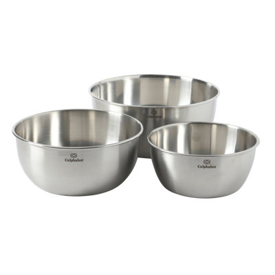 Calphalon Astro Mixing Bowls, 3-Piece Stainless Steel Mixing Bowl Set with Matte Finish, Nesting Metal Mixing Bowls for Kitchen, Baking and Prep, Silver