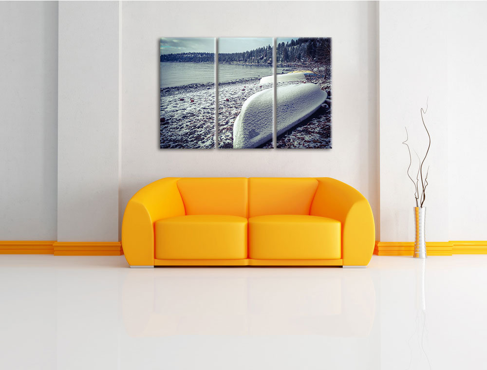 3-tlg. Leinwandbilder-Set „Boote im Winter“, Fotodruck