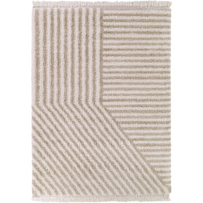 Ainsley Beige Striped Geometric Area Rug