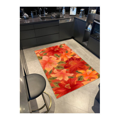 Red Floral Pattern Woven Base Rug