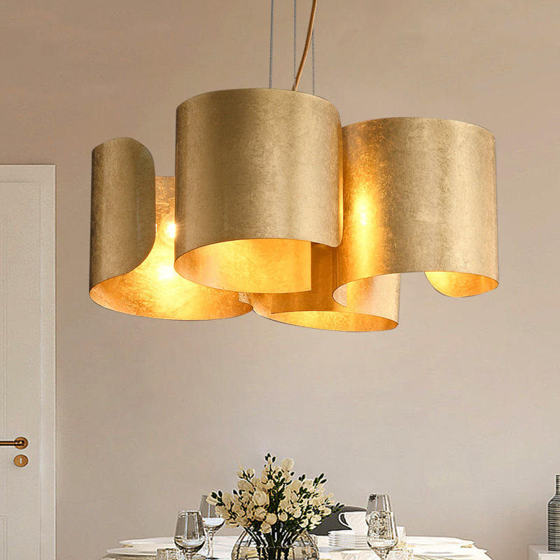 Luminaire suspendu cylindrique à 4 lumières Glam Gold Chandelier