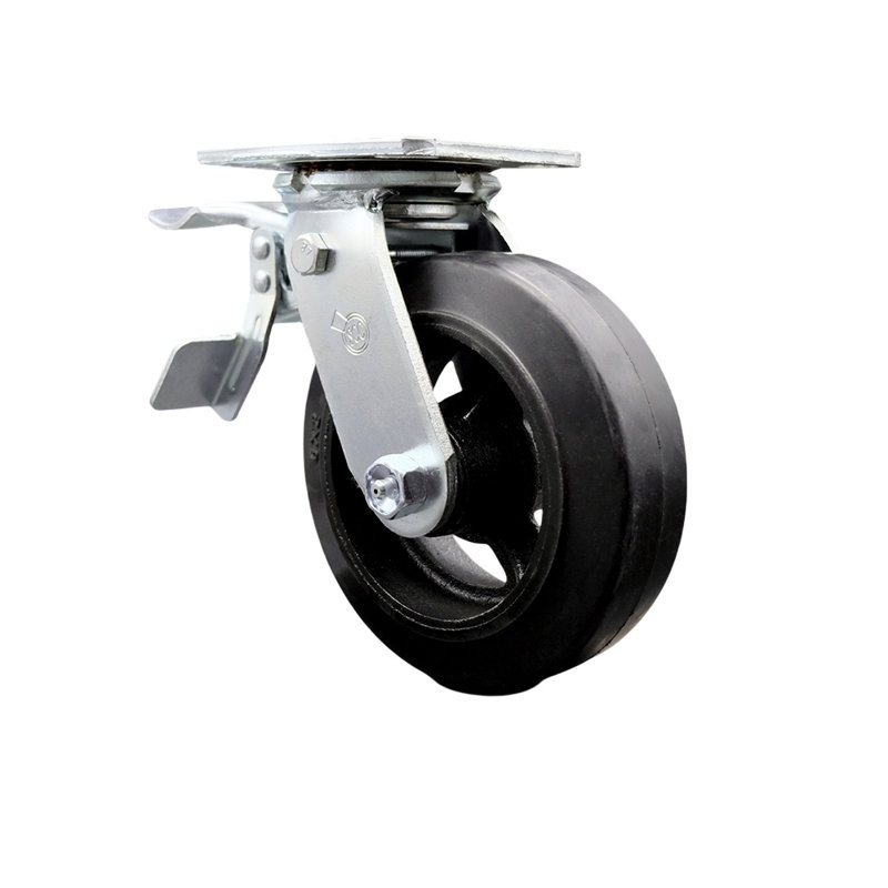 6 Inch Rubber on Steel Caster with Roller Bearing and Total Lock Brake SCC