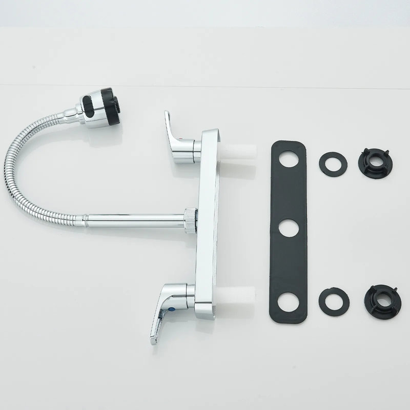 Robinet de cuisine moderne à 2 poignées chromées, robinet d'évier en acier inoxydable pivotant à 360 ° de 8 po de hauteur avec bec flexible