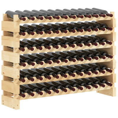 72 Bottle Solid Wood Floor Wine Bottle & Glass Rack in Beige
