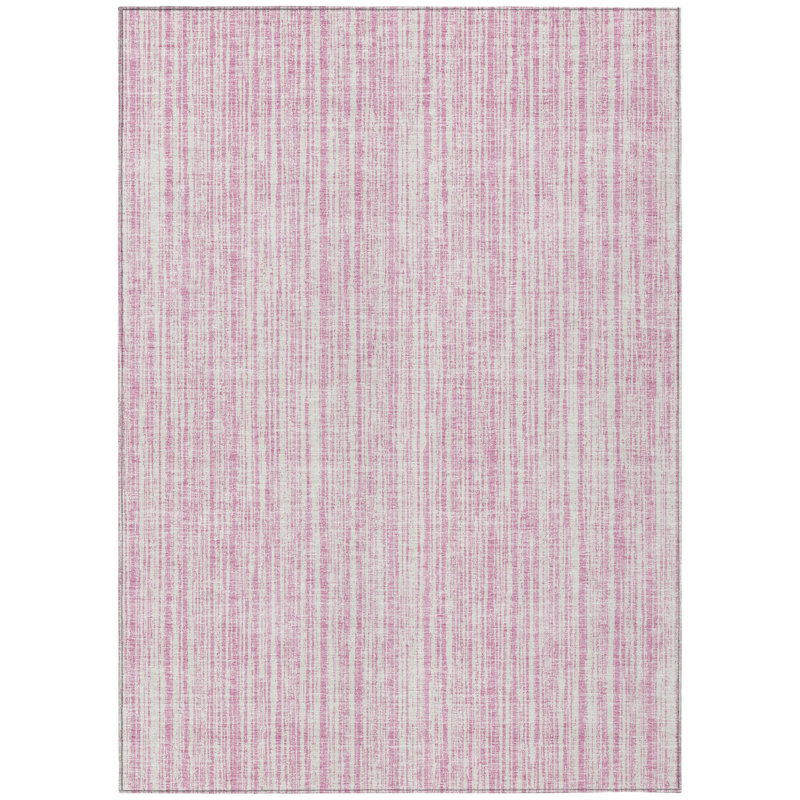 Tapis intérieur lavable rayé rose et ivoire 5 pi x 8 pi