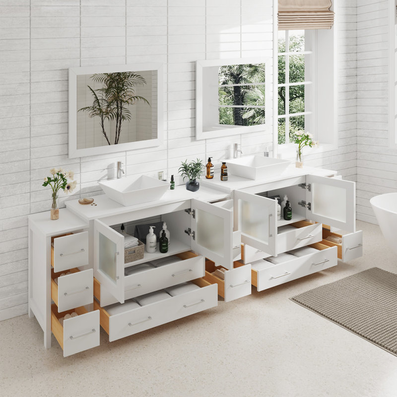  108" Double Bathroom Vanity Set with Mirror, White