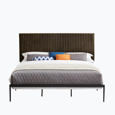 Modern Design Beautiful Line Stripe Cushion Headboard Strong Iron Frame With High Temperature Paint_1