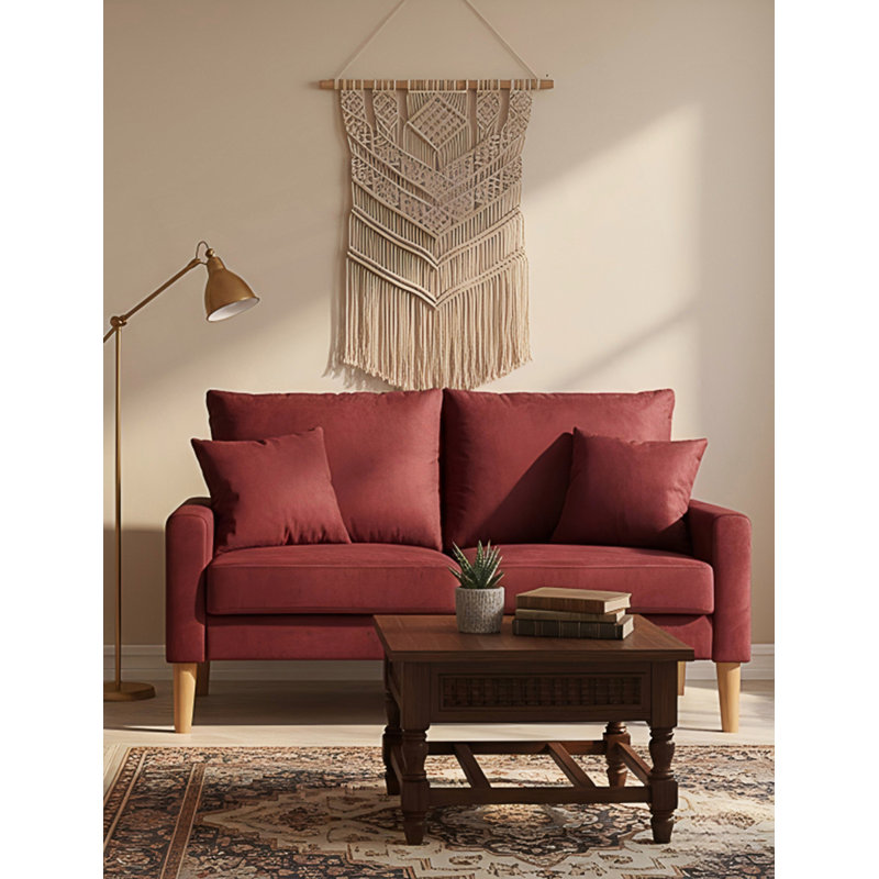 Canapé 2 places Modern Minimalist, Burgundy Velvet