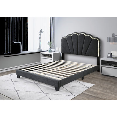 Fabric LED Light HB Platform Bed W/ LED Light & Chunky Leg (Fully Slated)