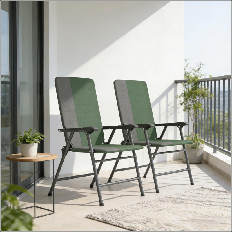 Ensemble de 2 chaises pliantes à dossier haut pour l'extérieur, confort et structure en acier durable pour le patio et le camping