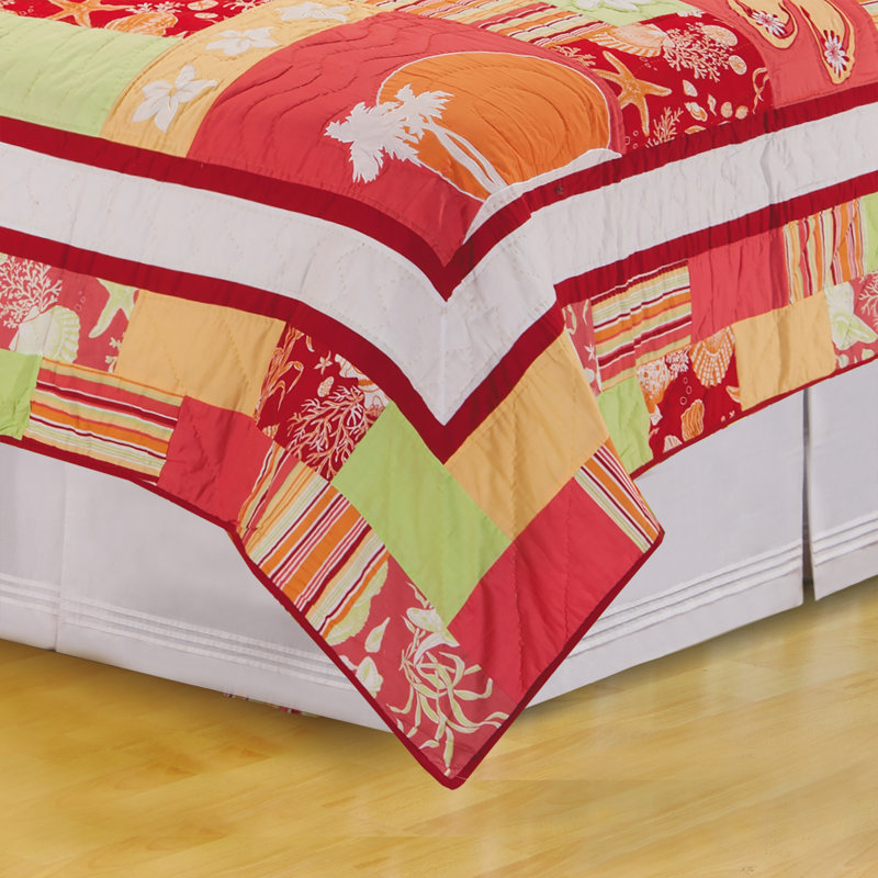 Tropical Paradise Cotton Reversible Coastal Quilt, Twin Quilt