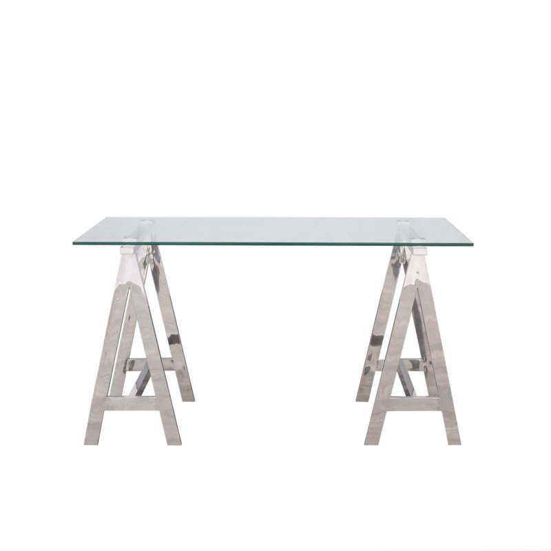 Hacienda Glass Writing Desk, Brushed Stainless Steel