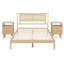 3-Piece Bedroom Set, Rattan Headboard Solid Wooden Bed with 2 Rattan Nightstands, Drawers & Open Shelf-1765907994