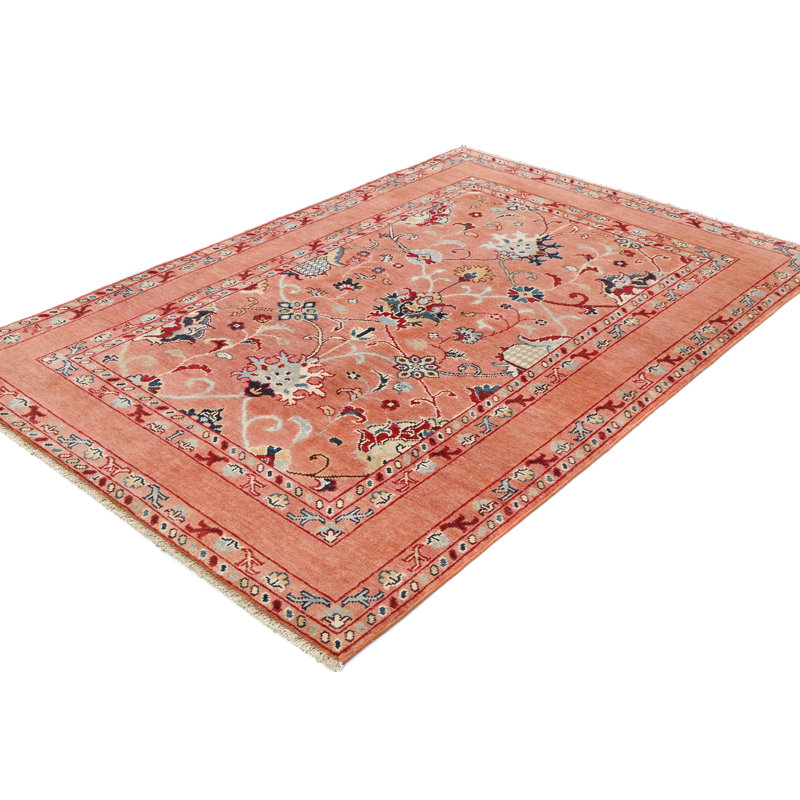 Tapis oriental tribal moderne à motif floral 4 x 6 de conception unique Coral