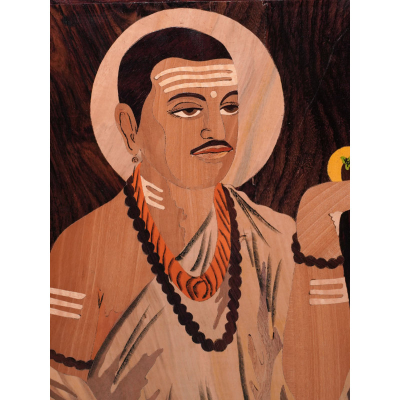 Panneau mural 19 po Saint of Shiva - incrustation de bois de rose fabriqué à la main, décor spirituel indien, finition naturelle