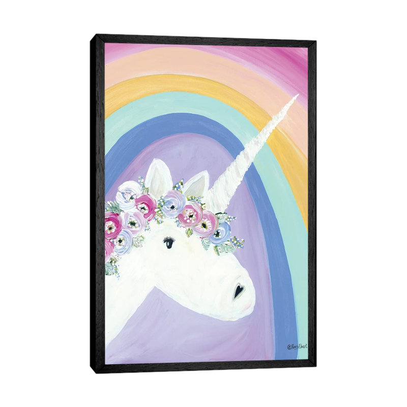 Floral Unicorn I by Roey Ebert - Painting on Canvas, Black Framed, 66.04cm H x 45.72cm W x 3.81cm D