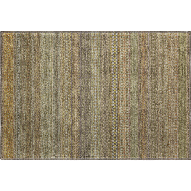 Khaki Rectangular Washable Synthetic Stripe Rug 1'8" x 2'6"