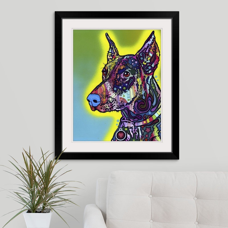 « doberman », impression, Cadre noir, H 32 po x l 27 po x P 1 po