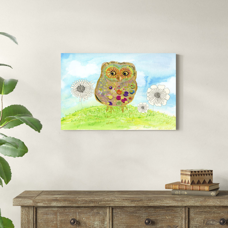 Hibou et fleurs, H 20 po x l 30 po x P 1,25 po
