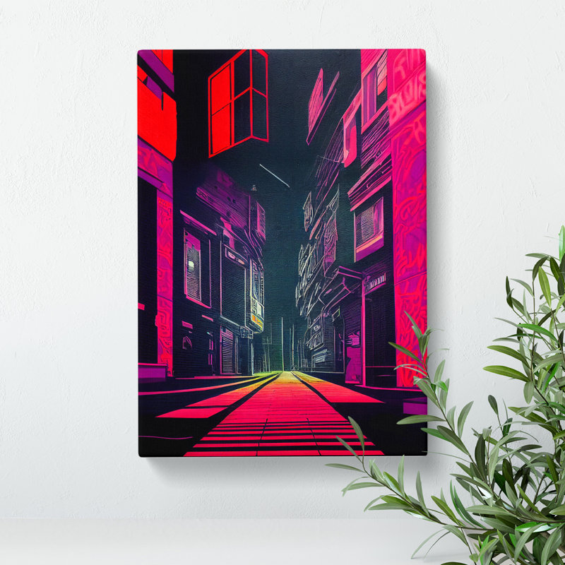 Neon City Architecture - Wrapped Canvas Print, 50cm H x 35cm W x 3cm D