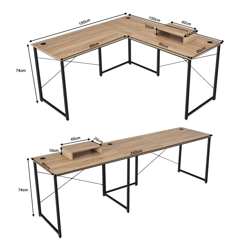 Heeter Modular L-Shaped Steel Writing Desk, Brown