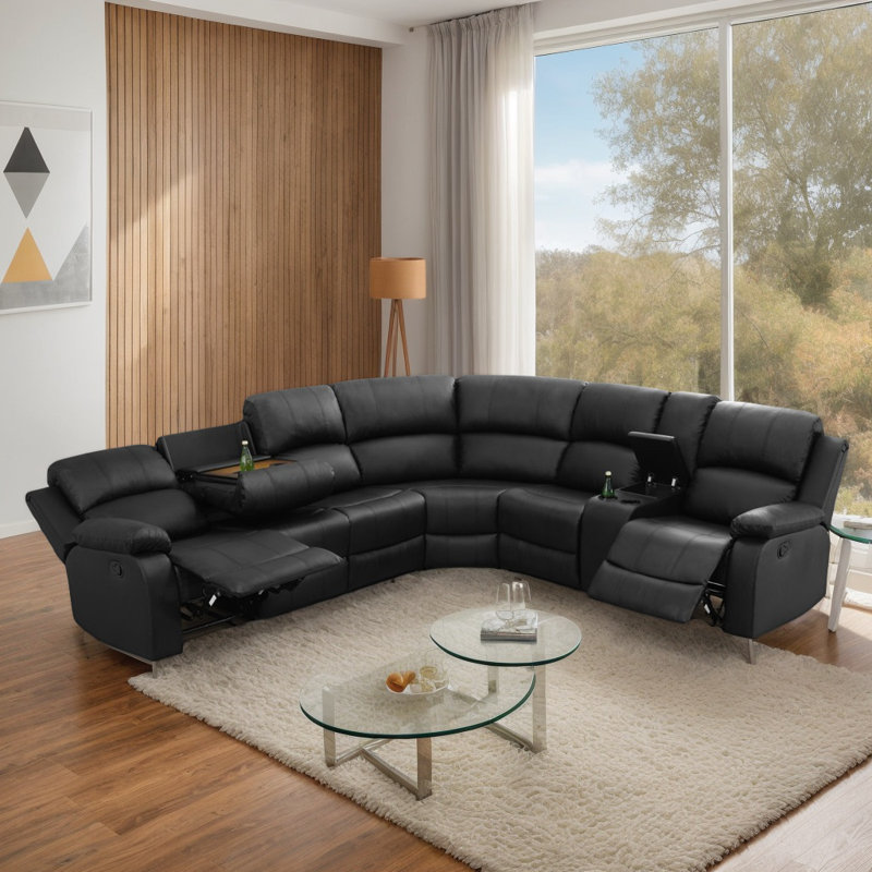 Wayway 199" Wide Vegan Leather  Reclining Sectional With Storage & Cup Holder (Set of 3)