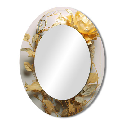 White and gold woman portrait with leaves II - Gold Oval Wall Mirror Decor