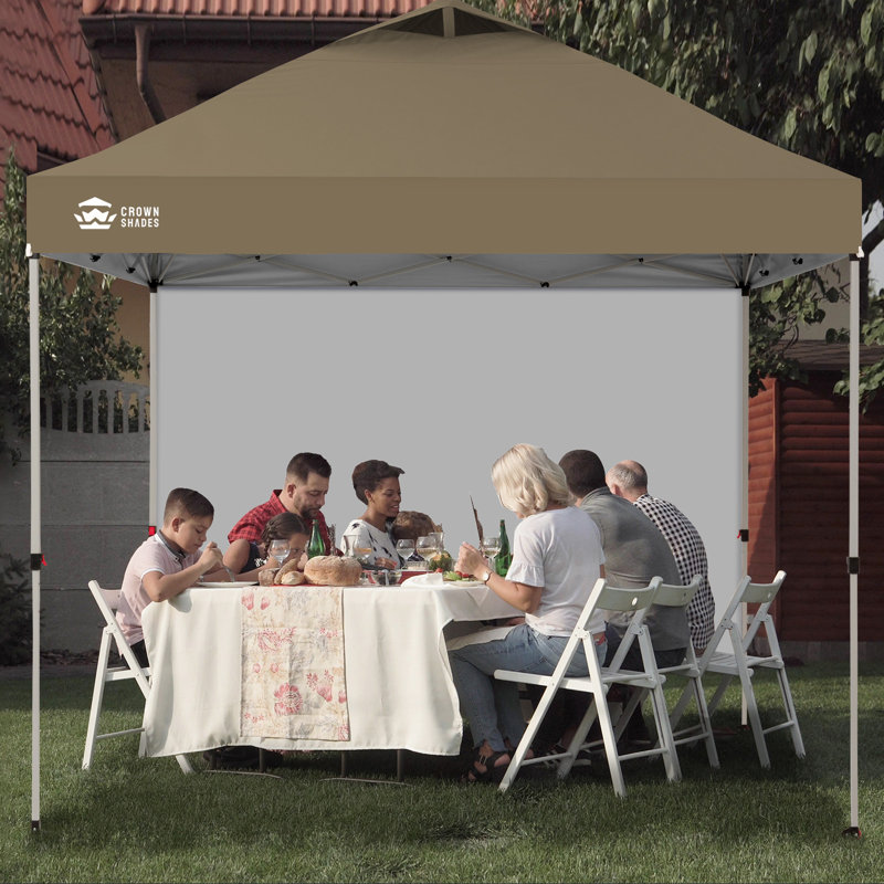 10 Ft. W x 10 Ft. D Steel Pop-Up Canopy Beach Tent with 1 Side Wall, Khaki
