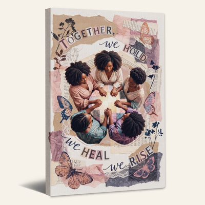 Women Holding Hands in Vintage Collage Canvas Wall Art