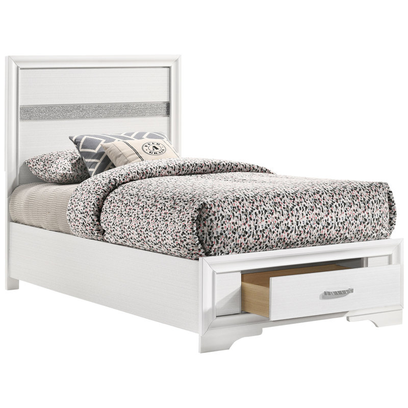 Lit simple avec rangement blanc offrant peu d'espace dans la chambre à coucher, conception classique avec tête de lit structurée et, en bois massif, compartiments de grande taille de 48,93 pouces, idéal pour la chambre à coucher, propre