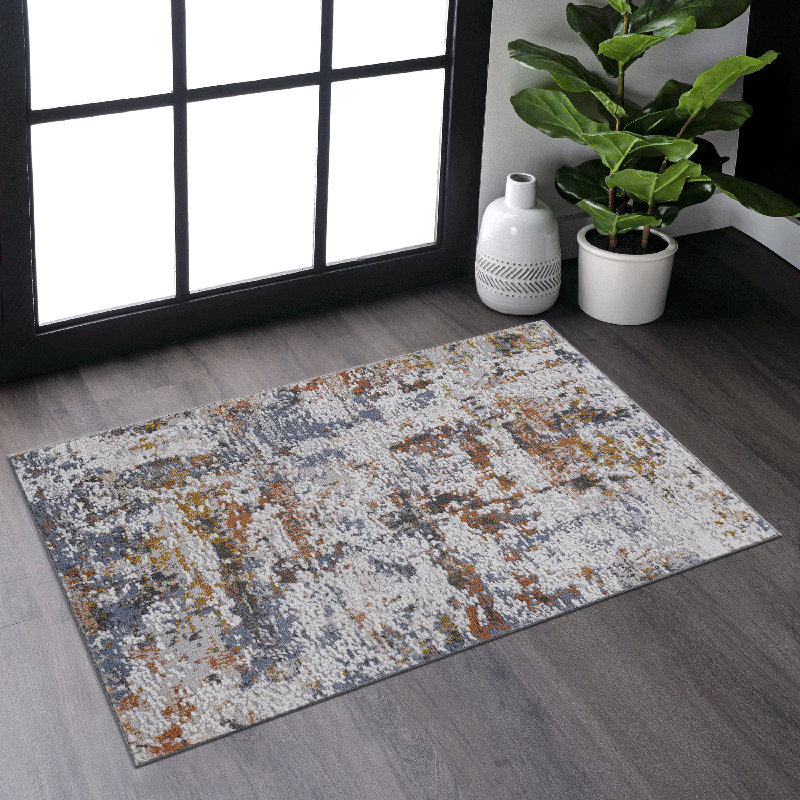 LOOM & LUXE Collection Ivory/Blue/Abstract Non-Shedding Area Rug, Rectangle 2' x 3'