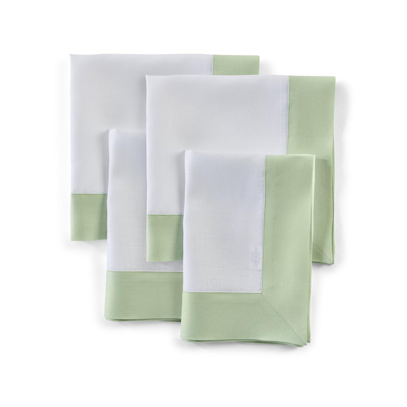 Contempo - 100% Pure Linen Dinner Napkins, Light Green/White