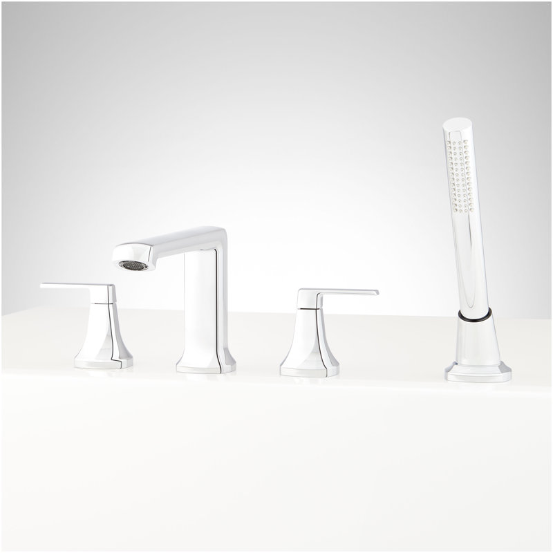 Sefina 4-Hole Roman Tub Faucet and Hand Shower with Rough-In Valve - Chrome, Chrome