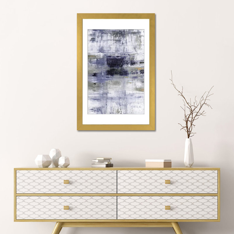 Ciel, H 24 po x l 16 po, Papier doré avec cadre d'angle ouvert, Bleu marine
