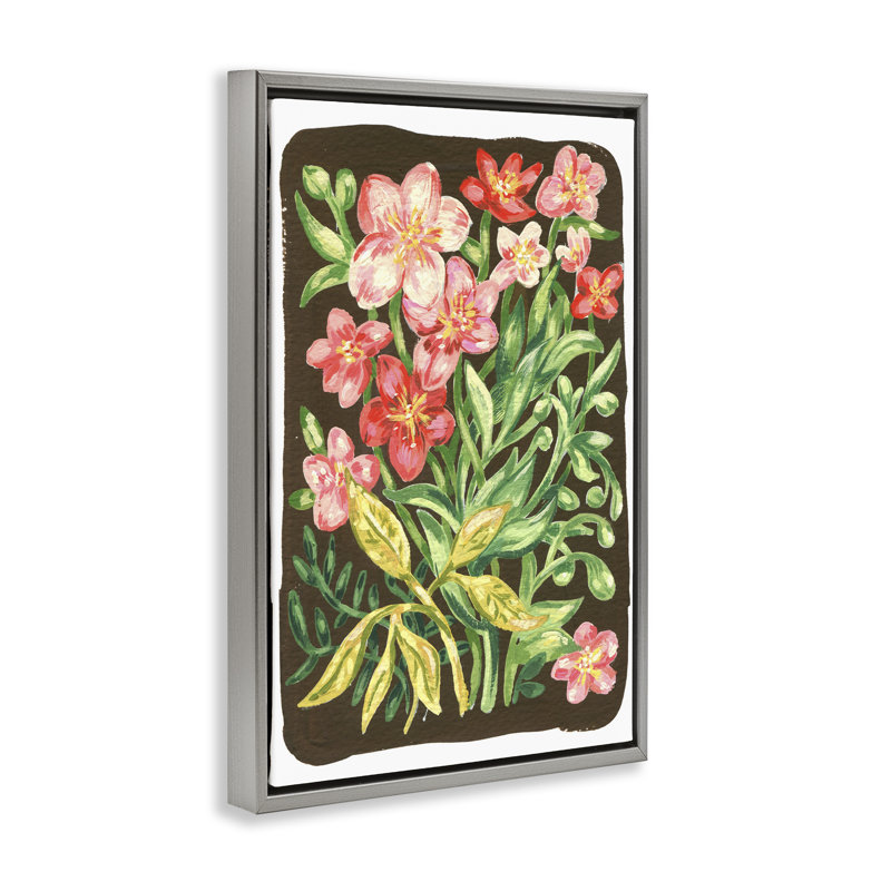 Fleurs de jardin sur cadre flottant brun, design par Hannah Moren, H 25 po x l 17 po, Cadre flottant gris lustré
