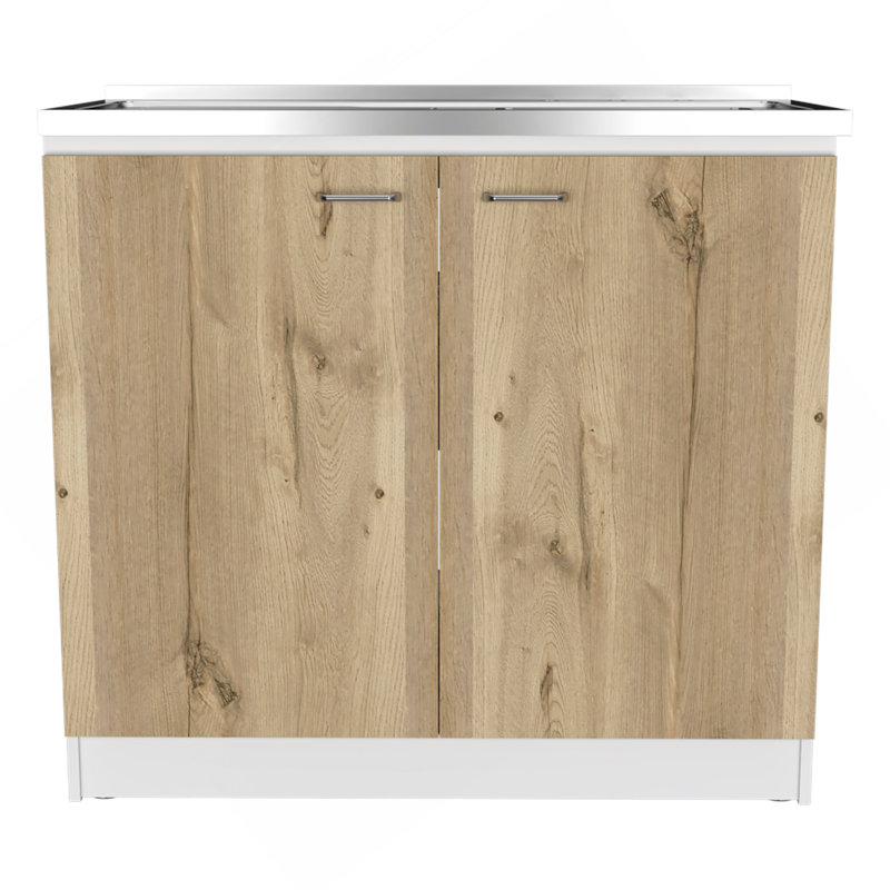 Évier et armoire utilitaire rectangulaire en chêne clair à 2 portes, Beige