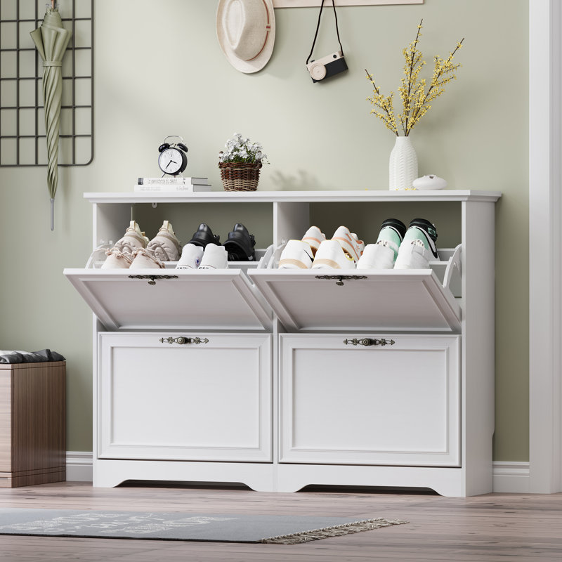 4-Door Shoe Storage Cabinet, White