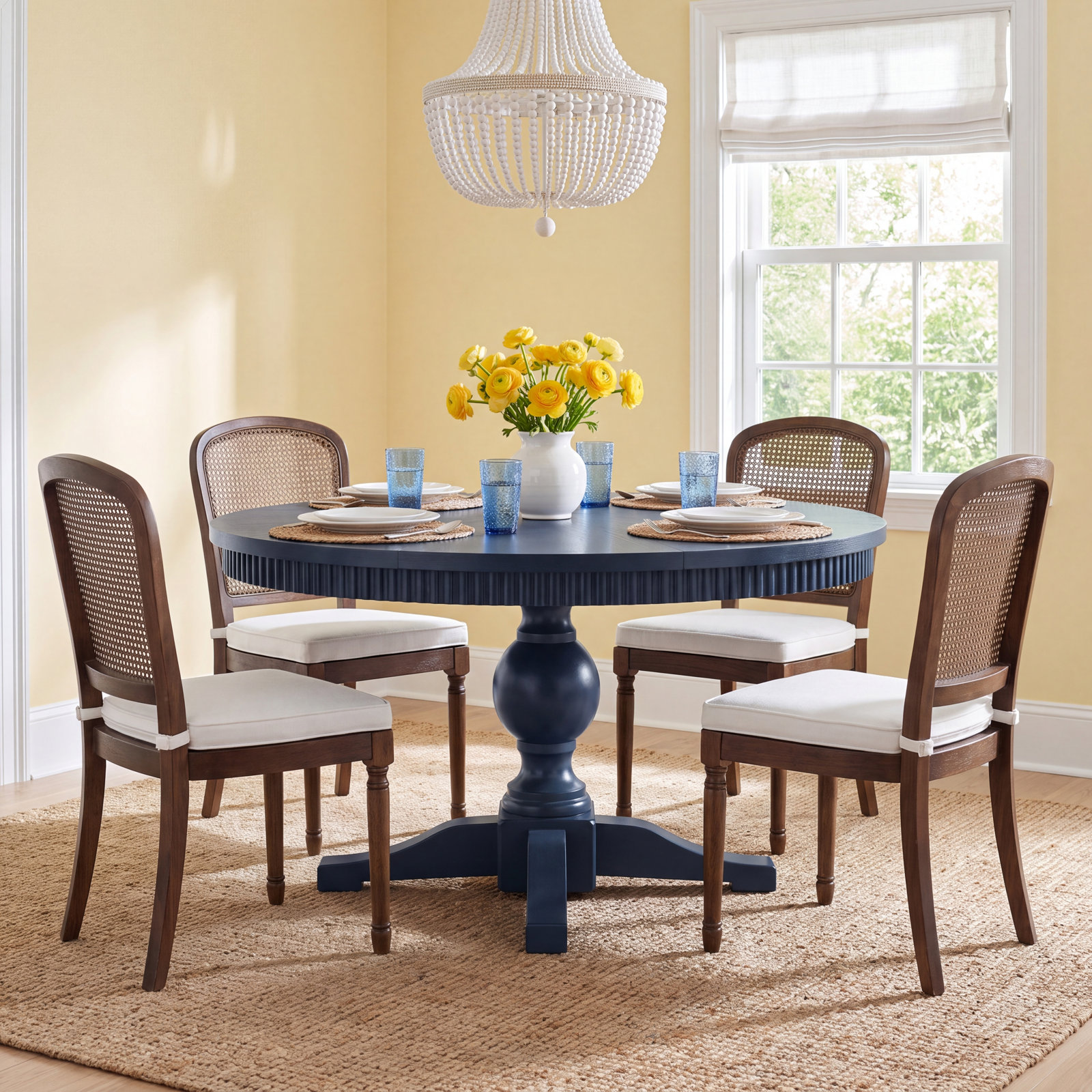 Alper Dining Table Set with Removable Leaf, Navy