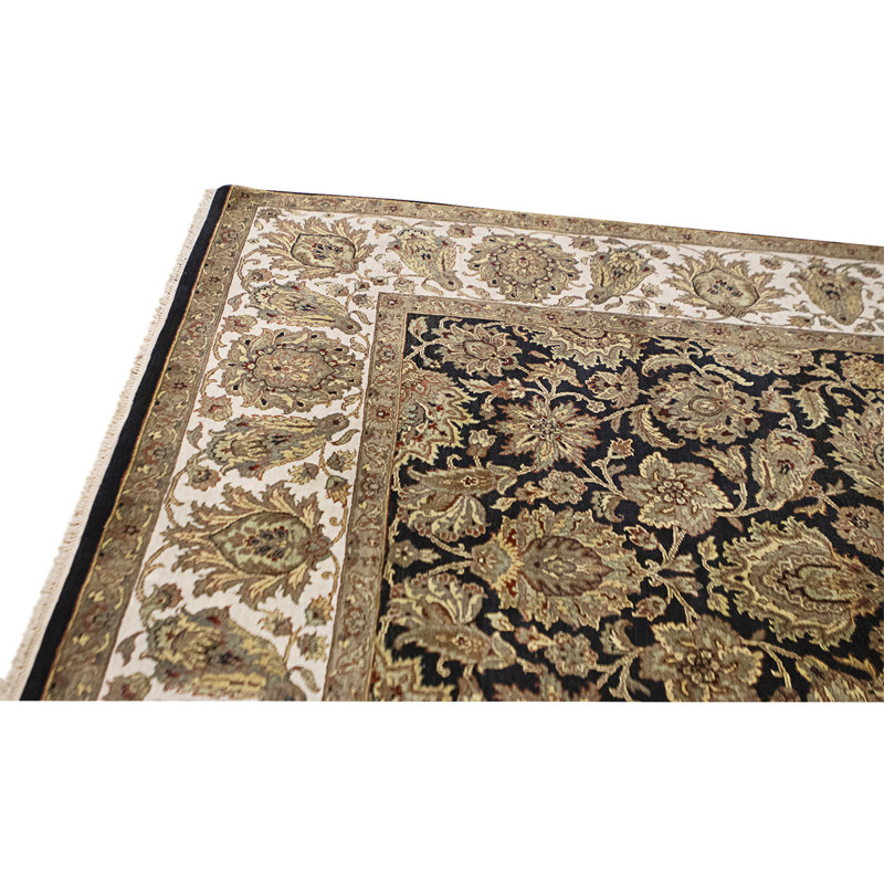 Tapis noir et ivoire de haute qualité noué à la main