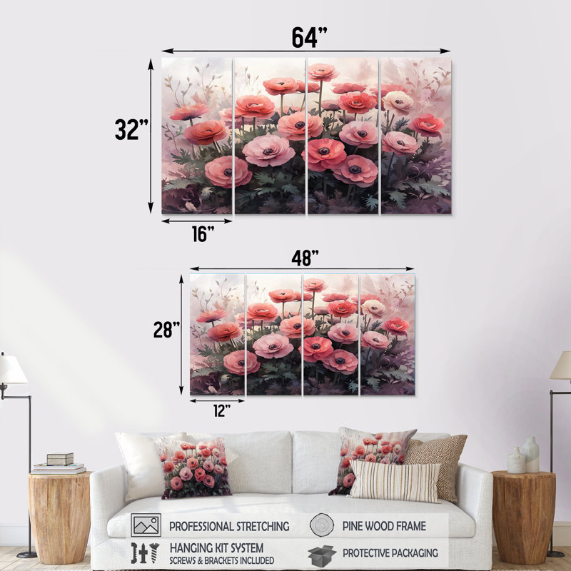 Casey - Renoncule - Art mural sur toile, 4, H 28 po x l 48 po