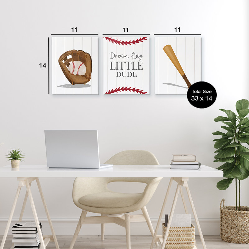 «Get Your Baseball Game On», ensemble par 3 pièces, par Christine Simpson Art, H 14 po x l 33 po
