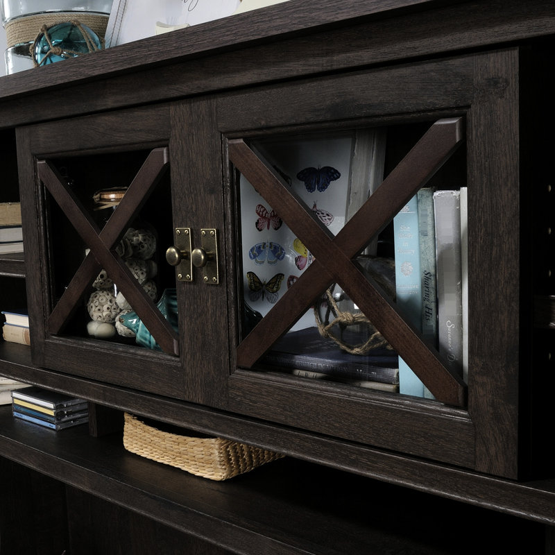 Brun élégant avec deux tablettes réglables, conception d'inspiration bord de mer pour le bureau à domicile, le salon ou le bureau, rangement intégré, espace de présentation élégant, fabrication en bois d'ingénierie, facile à utiliser