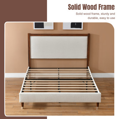 Wooden platform bed with upholstered base
