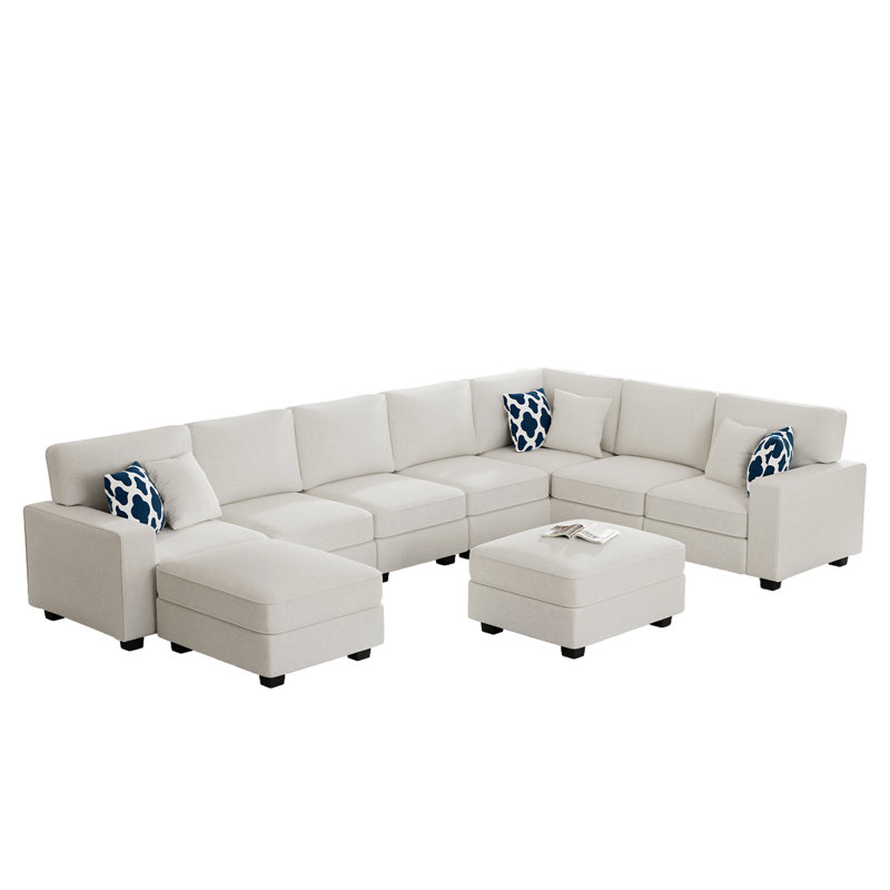 Canapé modulaire réversible à combinaison flexible, Mélange de polyester crème