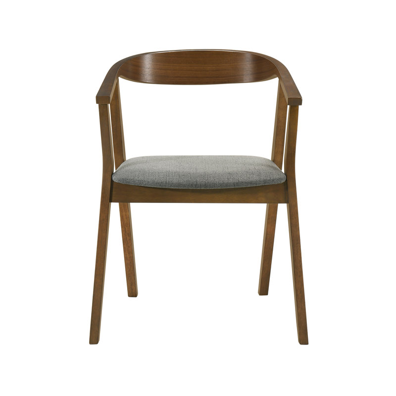 Jeyhan Open Back Dining Chairs with Arms in Rubberwood and Fabric, 2, Brown, Charcoal