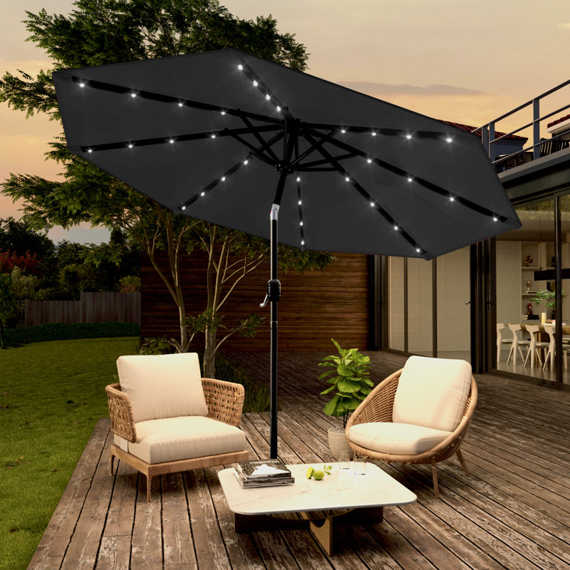 large solar patio umbrella 15ft Extra Outdoor with Lights & Base, Navy inch base that allows for sturdy 15' Triple Apex Solar Umbrella
