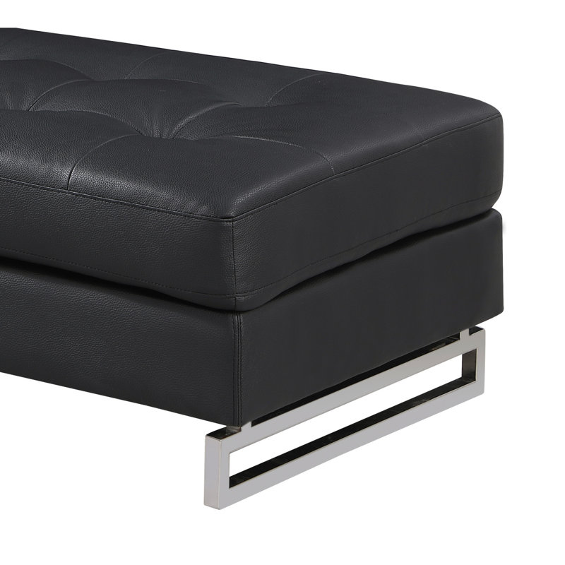 Global United Genuine Leather Ottoman, Black