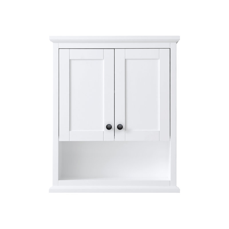 Avery 30" White Wood Wall-Mounted Bathroom Cabinet with Matte Black Hardware